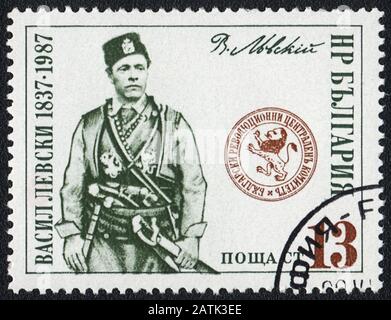 Postage stamp: Vasil Levski  Bulgarian revolutionary and is a national hero of Bulgaria, Bulgaria, 1987 Stock Photo