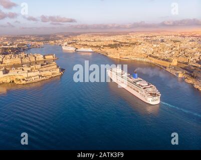 Cruise ship liner port of Valletta, Malta. Aerial view photo Stock Photo