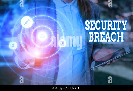 Conceptual hand writing showing Security Breach. Concept meaning any incident that results in unauthorized access of data Stock Photo