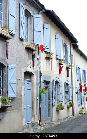 Typical house facades in a french town, Saint Bertrand de Comminges Stock Photo