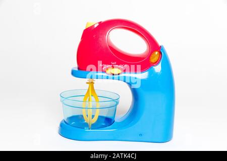 Blue and red toy Blender on Isolated White Background - Image Stock Photo