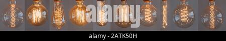 Set edison retro lamp on gray background of different shapes Stock Photo