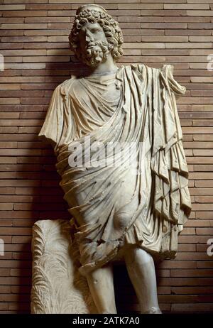 Sculpture of God Pluto. 2nd century AD. Marble. Detail. From the Roman Theatre of Merida (Emerita Augusta), Spain. National Museum of Roman Art. Merida, Badajoz province, Extremadura, Spain. Stock Photo