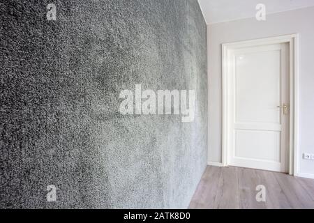 Grey fabric carpet of fur on the wall modern interior, white door and wall in a clean house Stock Photo