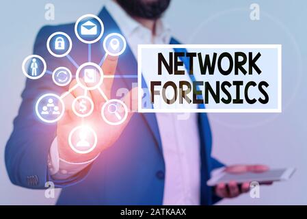 Handwriting text writing Network Forensics. Conceptual photo monitoring and analysis of computer network traffic Stock Photo