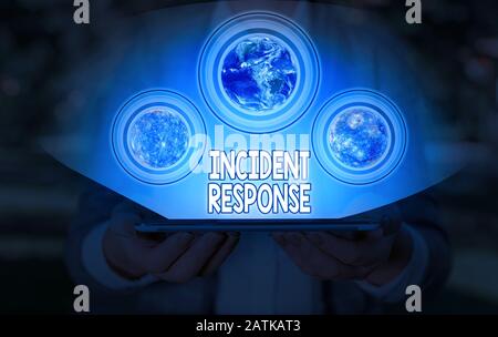 Conceptual hand writing showing Incident Response. Concept meaning addressing and analysing the aftermath of a security breach Elements of this image Stock Photo