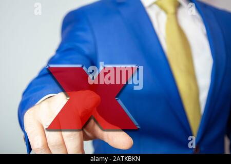 business man touching rejection button on virtual screen Stock Photo