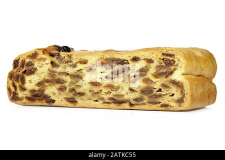 Bremer Klaben, a type of Stollen from Bremen, Germany, isolated on white background Stock Photo