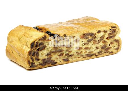 Bremer Klaben, a type of Stollen from Bremen, Germany, isolated on white background Stock Photo