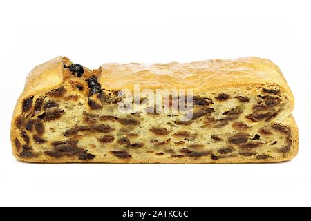 Bremer Klaben, a type of Stollen from Bremen, Germany, isolated on white background Stock Photo
