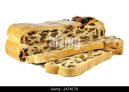 Bremer Klaben, a type of Stollen from Bremen, Germany, isolated on white background Stock Photo