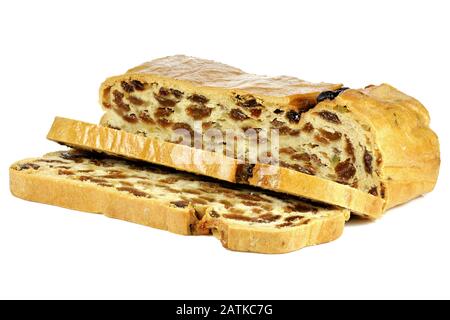 Bremer Klaben, a type of Stollen from Bremen, Germany, isolated on white background Stock Photo