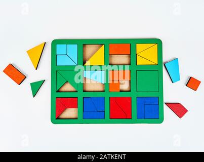 bright children's puzzles on a white background Stock Photo