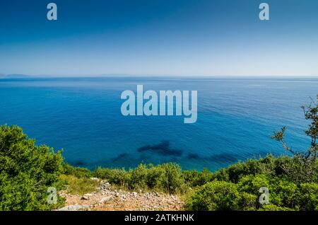 Coastline near Dhermi in Albania on the way to Gjipe beach Stock Photo