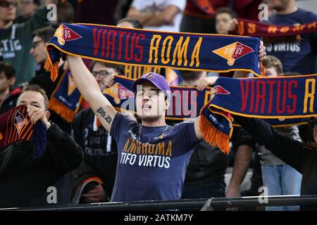 Virtus Roma, who sees OriOra Pistoia pass 80-81 after the basket 2” from Johnson's end, comes out defeated once more on the siren. Match played in memory of Kobe Bryant, celebrated by the two teams with a shirt worn during the warm-up. (Photo by Domenico Cippitelli/Pacific Press) Stock Photo