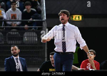 Virtus Roma, who sees OriOra Pistoia pass 80-81 after the basket 2” from Johnson's end, comes out defeated once more on the siren. Match played in memory of Kobe Bryant, celebrated by the two teams with a shirt worn during the warm-up. (Photo by Domenico Cippitelli/Pacific Press) Stock Photo