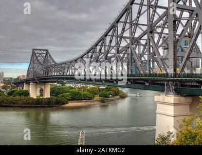 View From Bowen Terrace To Story Bridge In Brisbane Queensland Australia Stock Photo