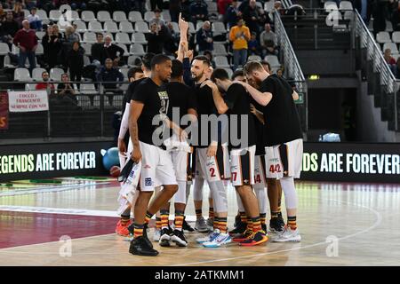 Virtus Roma, who sees OriOra Pistoia pass 80-81 after the basket 2” from Johnson's end, comes out defeated once more on the siren. Match played in memory of Kobe Bryant, celebrated by the two teams with a shirt worn during the warm-up. (Photo by Domenico Cippitelli/Pacific Press) Stock Photo