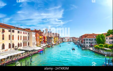 Venice Cannaregio grand canal or Canal Grande view from Ponte degli Scalzi bridge next to railway station. Italy Europe. Stock Photo