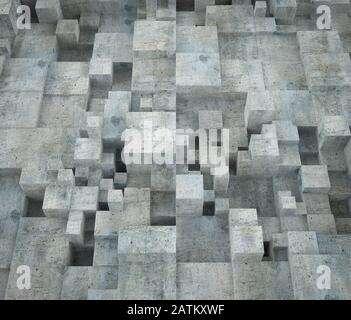 Abstract cubic concrete building wall. Modern contemporary architecture background. 3d render Illustration Stock Photo