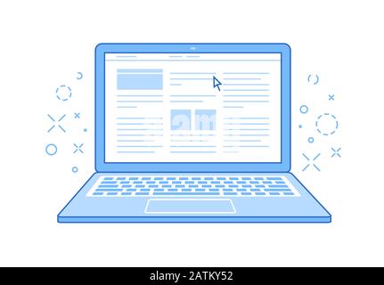 Laptop. Working on computer flat vector illustration Stock Vector