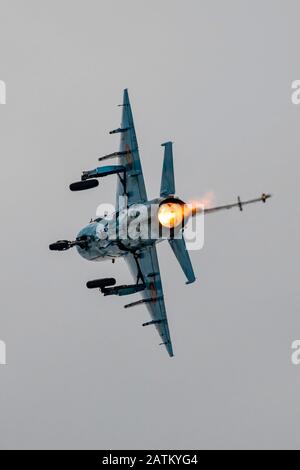Romanian Air Force MIG-21 fighter aircraft displaying at the Royal International Air Tattoo, RAF Fairford, UK on the 21st July 2019. Stock Photo