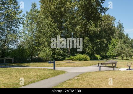 BURNABY, CANADA - JUNE 11, 2019: Burnaby Fraser Foreshore Park area in summer. Stock Photo