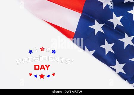 Happy Presidents' Day typography over white background with US American flag border Stock Photo