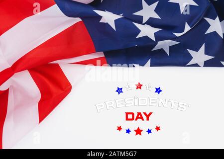 Happy Presidents' Day typography over white background with US American flag border Stock Photo