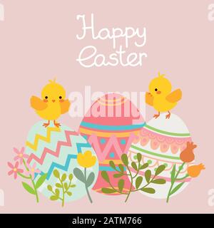 Vector easter chicken in egg with spring flowers Stock Vector