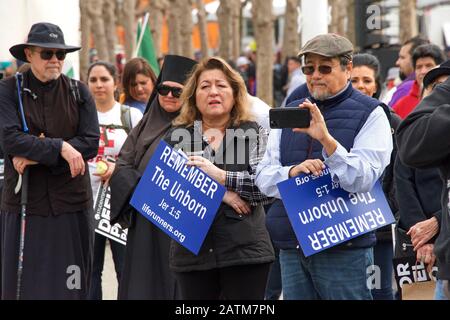 San Francisco, CA - Jan 25, 2020: Unidentified participants at the 16th annual Walk for Life rally at Civic Center. Trying to change the perceptions o Stock Photo