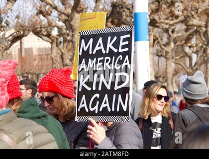 San Francisco, CA - Jan 18, 2020: Unidentified participants in the Women's March. Designed to engage and empower all people to support women's rights, Stock Photo