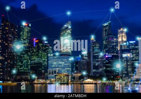 Modern blur city networks and connections with concept technology. Stock Photo