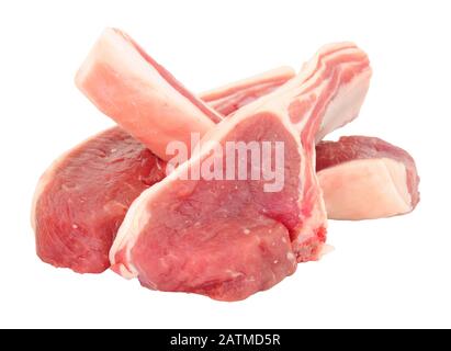 Group of fresh raw lamb cutlets isolated on a white background Stock Photo