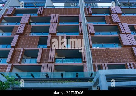 Sydney, Australia - November 24, 2016: Barangaroo South Anadara apartments. Residential apartment buildings low angle view