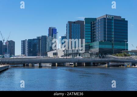 Melbourne, Australia - December 7, 2016: Melbourne Docklands suburb with corporate offices and infrastructure. Melbourne waterfront real estate develo Stock Photo