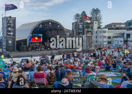 Sydney, Australia - January 26, 2020: Crowd of people with Australian flags celebrating Australia Day in Cronulla suburb in 2020 Stock Photo