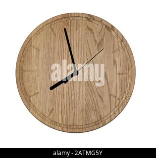 Wooden wall clock. Isolated on white background. Stock Photo