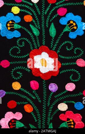 Mexican traditional ornament style colorful textile with floral pattern decoration Stock Photo