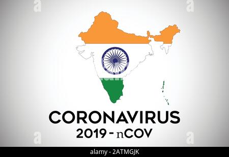 CoronaVirus in India and Country flag inside Country border Map Vector Design. 2019-nCoV with India map with national flag Vector Illustration Stock Vector