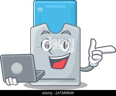 Smart character of key card working with laptop Stock Vector