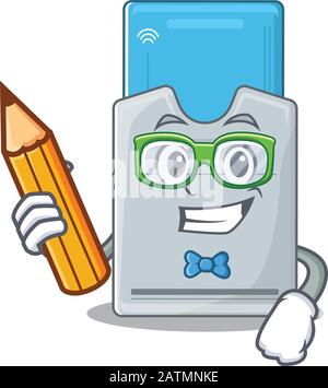 A picture of Student key card character holding pencil Stock Vector
