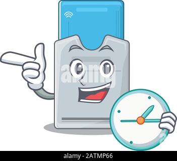 cartoon character style key card having clock Stock Vector