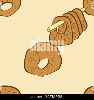 Seamless pattern of sketched Kaak bread. Useable for wallpaper or any sized decoration. Handdrawn Vector Illustration Stock Vector