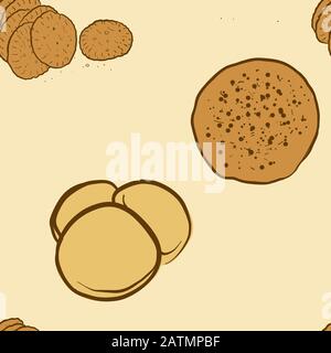 Seamless pattern of sketched Hardebrood bread. Useable for wallpaper or any sized decoration. Handdrawn Vector Illustration Stock Vector