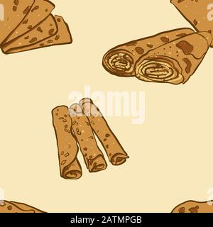 Seamless pattern of sketched Lefse bread. Useable for wallpaper or any sized decoration. Handdrawn Vector Illustration Stock Vector