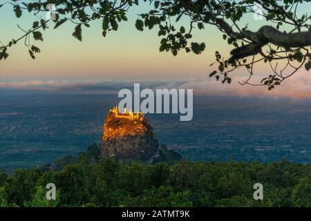 Taungkalat monastery at sunrise, Myanmar Stock Photo