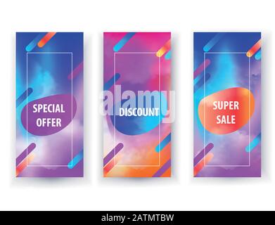 Abstract neon vibrant banners. Set of Vector cloud multicolored background. Stock Vector