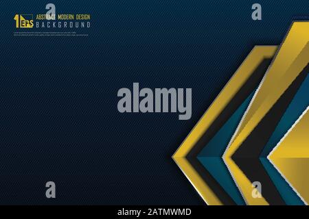 Abstract luxury gradient blue background with stripe line and polygonal geometric of yellow design shape. Decorate for ad, poster, artwork, template Stock Vector