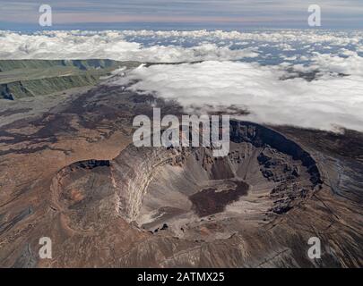 Aerial view of the volcano Piton de la Fournaise at island La Reunion Stock Photo